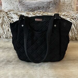 VERA BRADLEY Black Microfiber Glenna Satchel Bag Quilted Zipper Close 2 Handles
